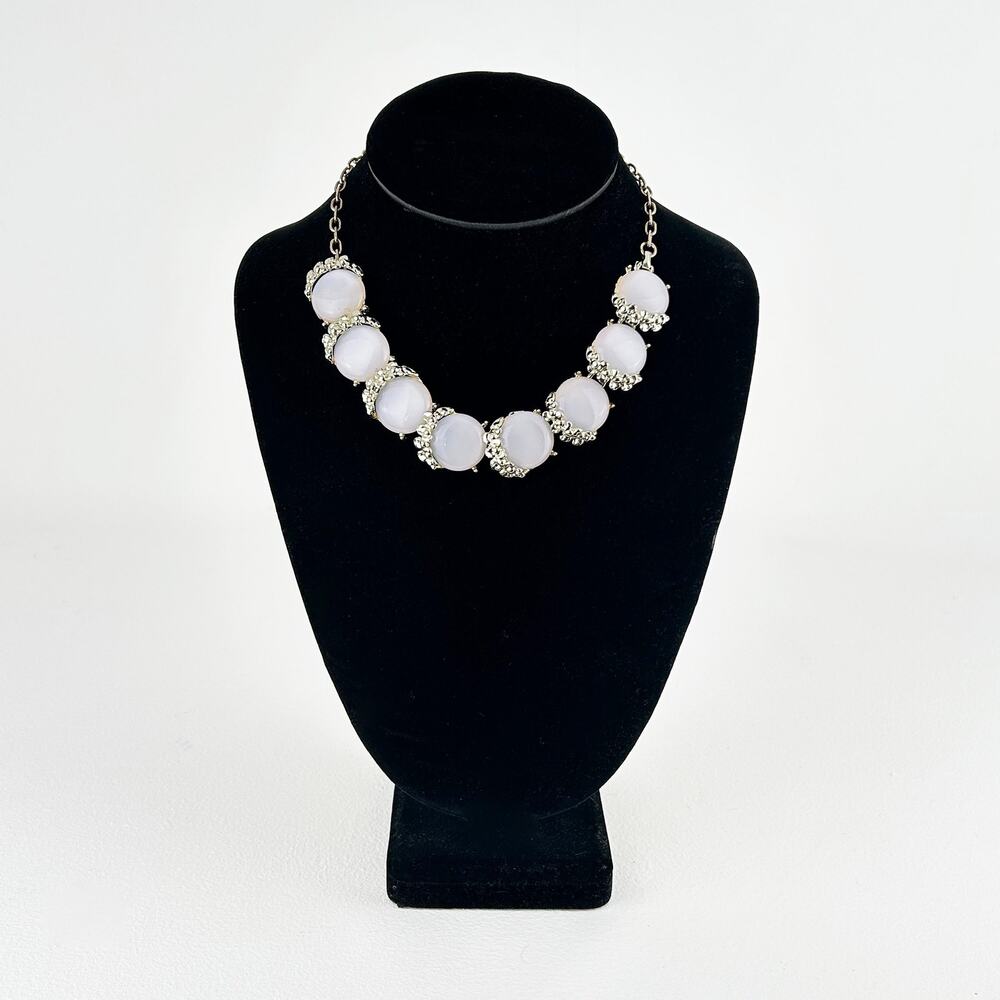 Vintage White Thermoplastic Moonstone Necklace Gold Tone Statement Collar 16”